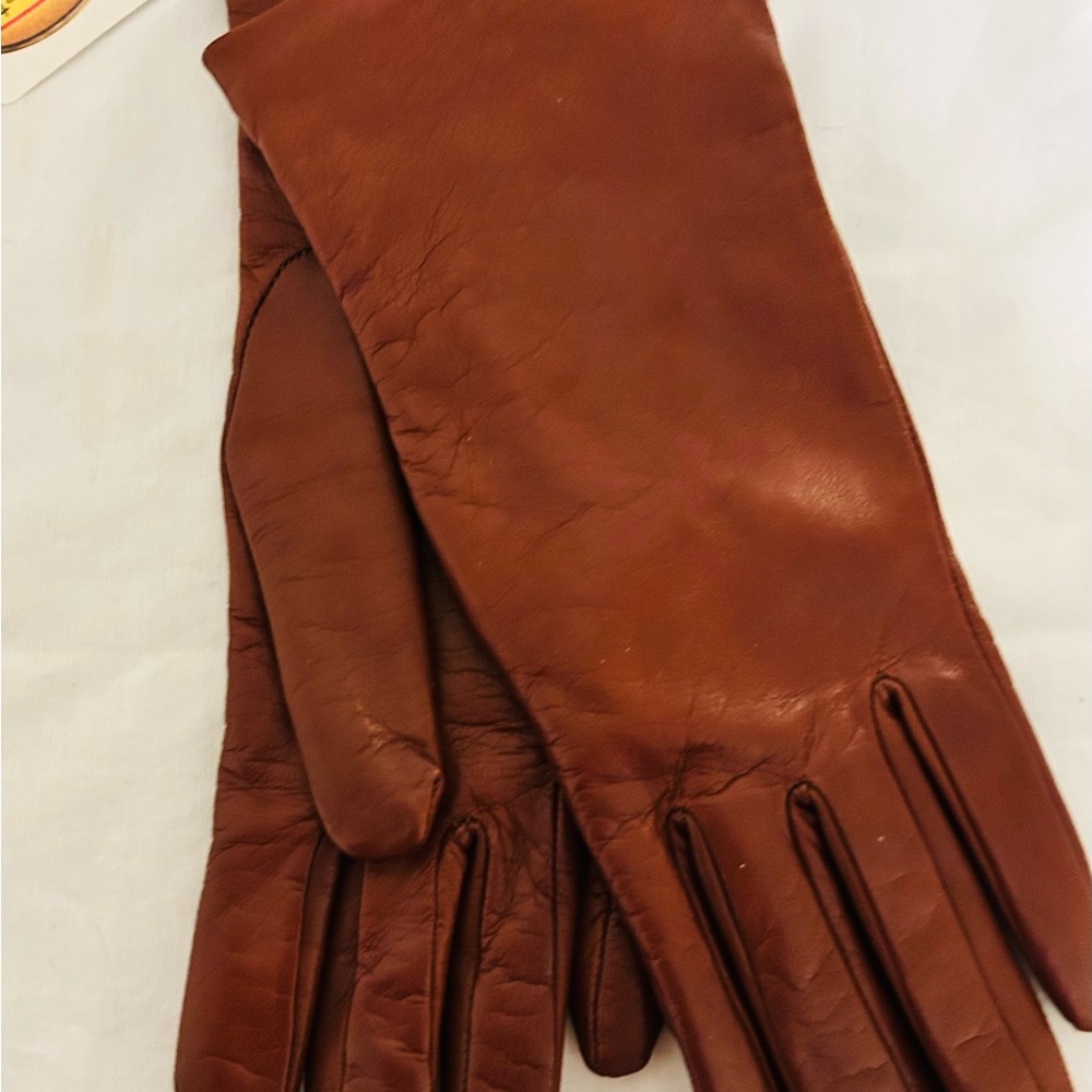 NWT Talbots Rich Brown Leather Gloves -Cashmere Lining -7